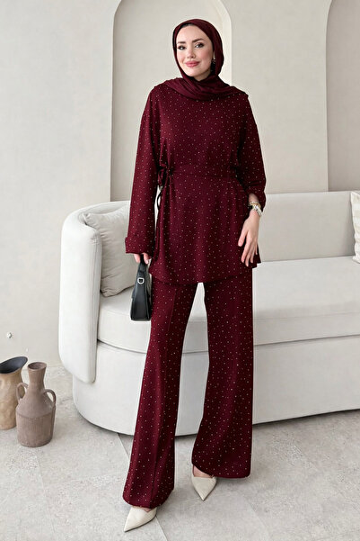 Tesettür Diyarı Sapphire stone ruched hijab set - burgundy