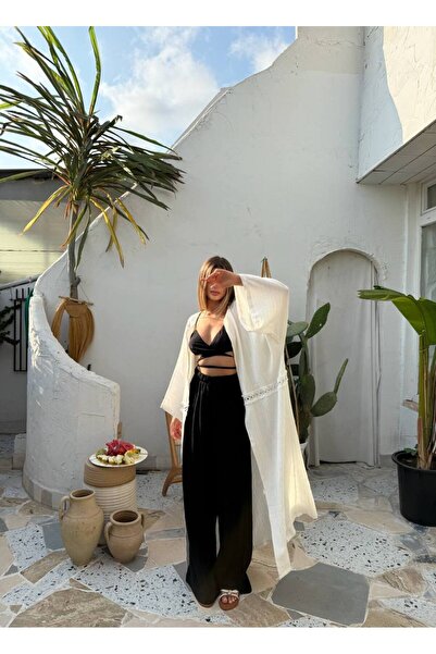 Bak'ap Πολυτελές Λινό Κιμονό Γκοφρέ Τεσεττούρ για Γυναίκες