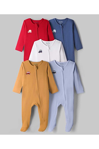 Bonfino 100% Cotton Car Printed Sleep Suits (Pack of 5) - Multicolor