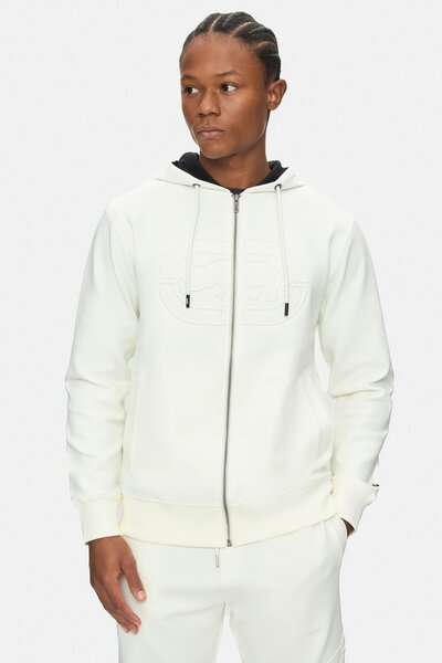 ecko unltd. Jalen White Hooded Printed Loose Fit Cotton Men's Cardigan