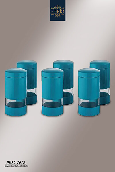 Porio طقم علب توابل معدنية زرقاء بغطاء زجاجي مكون من 6 قطع PR59-1012