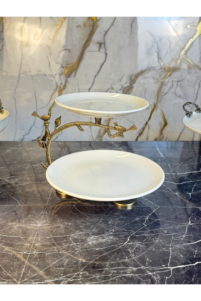 MAY HOME İki Katlı Antik Renk Sunumluk & Servislik & İkramlık Tabakları