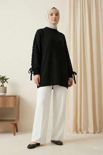 MODAQU Knitted Sleeve Detail Knitwear Tunic - Black