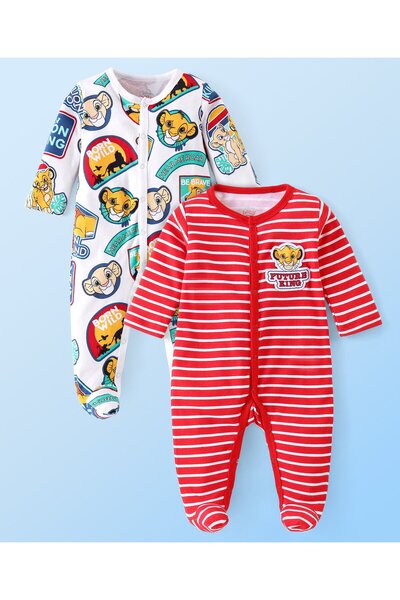 Babyhug Disney طقم بيجاما محبوك بأكمام طويلة وجوارب، مخطط ومزين برسومات الأسد...