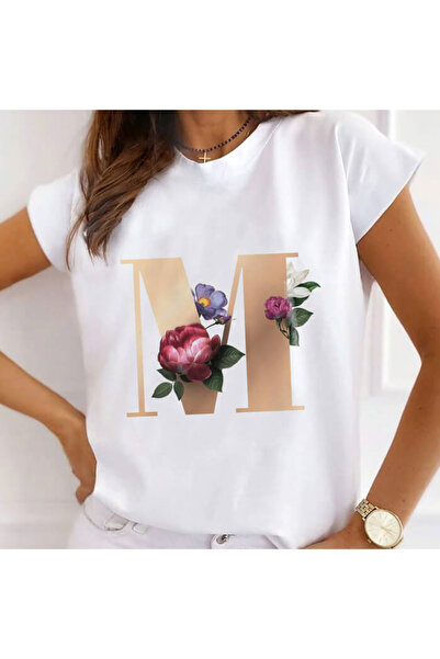 Kartier Tricou alb pentru femei cu litera M a alfabetului