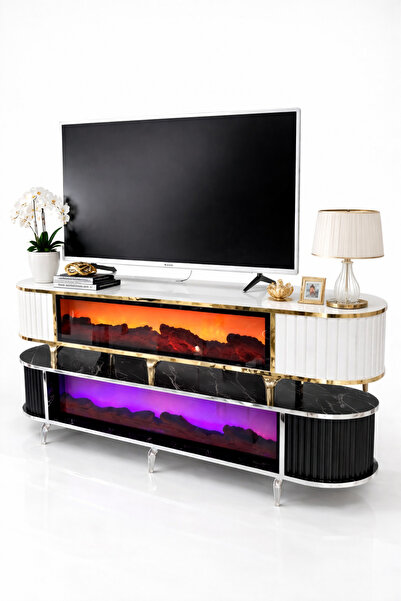 GÜLMOBİLYA38 Bluetooth'lu Kumandalı 3 Renk Yanan Şömineli Tv Ünitesi