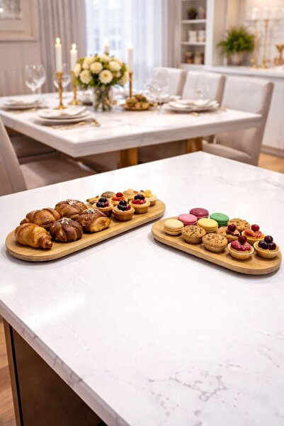 ENYAZA(2024) 2'Li Bambu Oval Misket Ayaklı Pasta Ve Börek Sunumluk Standı - Y...