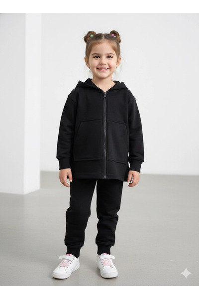 Oliven The Kid 2-6 Years Old Modal Set with Hooded Jacket Black