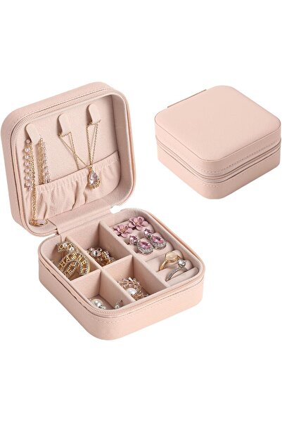 wei inox Travel jewelry box, with zipper, eco-leather, pink, 10x10x5 cm