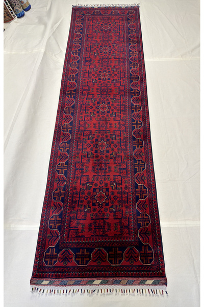 Afgan Halı El Dokuma 100% Yün Kök Boya Elsanat Eserı ile Harıka Yildiz Desenlı