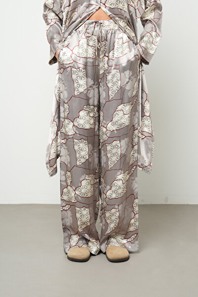 Orfeo Negro Women's Geometric Block Patterned Silky Satin Look Palazzo Trousers