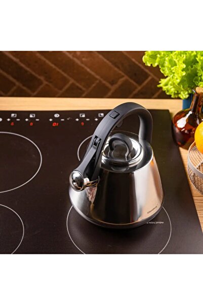 Klausberg Shiny silver kettle, steel kettle with whistle, 2.5 L,
