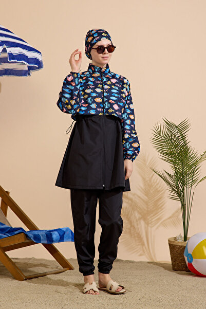 GAVLİA Women's Hijab Swimsuit 4-Piece Set Full Coverage Zippered..