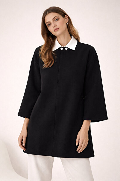 Kirazgym Knitwear Poncho Silver Color Button - Black