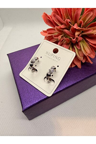 XUPING JEWELRY Zircon Stone Heart Model Silver Color Steel Earrings