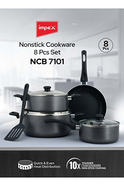 İMPEX طقم أواني طهي من الألومنيوم مكون من 8 قطع