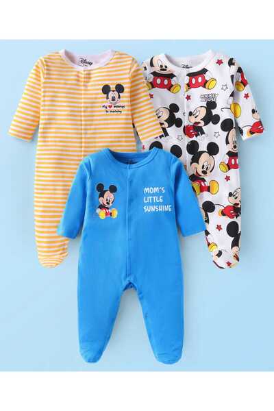 Babyhug Disney Knit Full Sleeve Sleep Suits Mickey Mouse&Friends (Pack of 3) ...