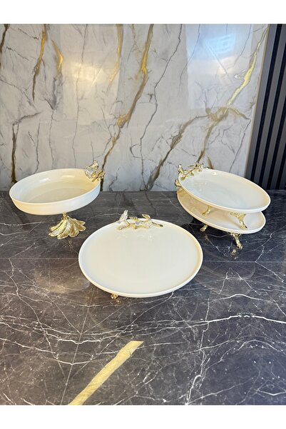 MAY HOME 4 Parça Çift Kuş Model Servis Seti & Sunum Tabağı