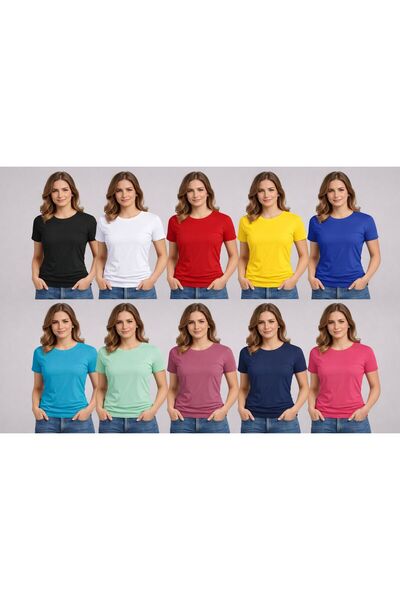 zs zaos fashion Σετ 10 γυναικείων μπλουζών με λαιμόκοψη ποδηλάτου, βασικό μον...