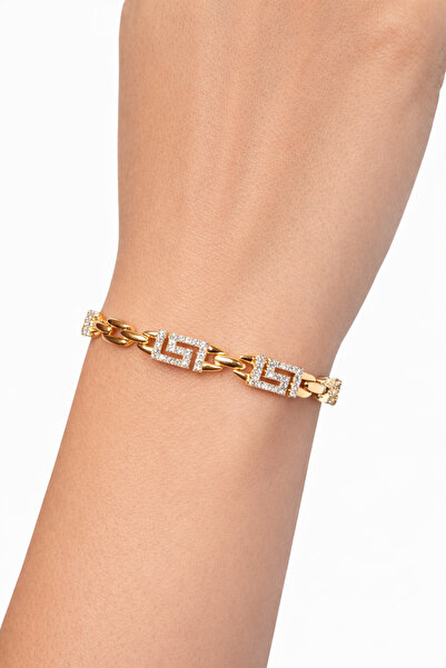 femline Shiny Stone Greek Patterned Gold Color Women's Bracelet