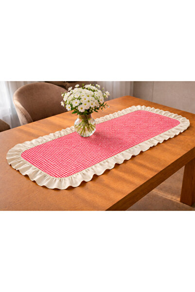 ŞAH TEXTILE DESIGN ham keten fırfırlı mini pötikare desen vintage runner 40x110