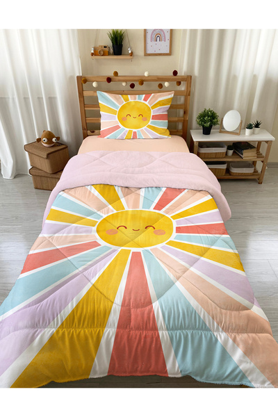 Evmila Παιδικό σετ ύπνου με θέμα τον Χαμογελαστό Ήλιο - Ροζ Λούτρινο