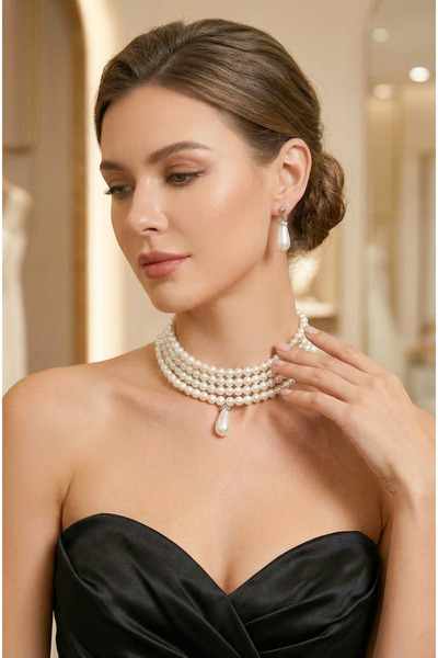 Happyline İncili Tasma Kolye, Choker Kolye,Tasarım Kolye, Şık Kolye, Kolye Se...