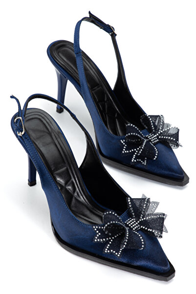 ELEVAM Pantofi cu toc pentru femei, cu vârf ascuțit și fundă cu pietre