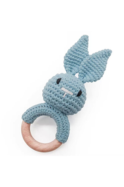 Zenva Crocheted teething Rabbit, blue, 15 cm