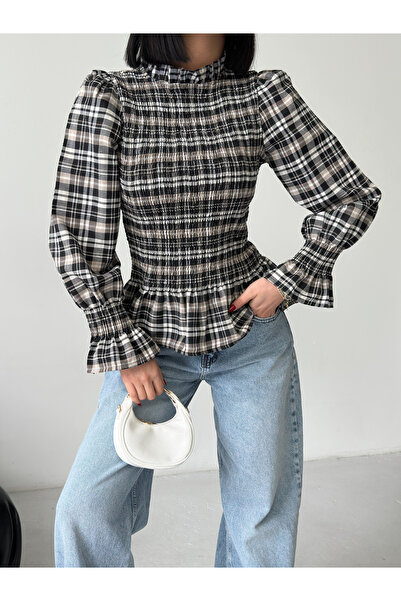 AYKA WEAR Kadın Gipeli ekose bluz