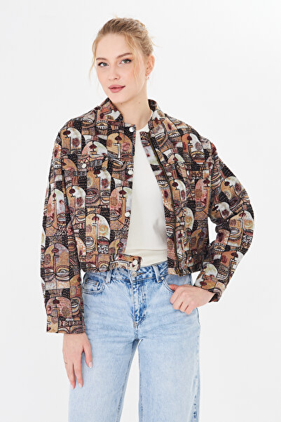 Rora Tok Fabric Woven Patterned Crop Women's Lined Jacket – Premium Transitio...