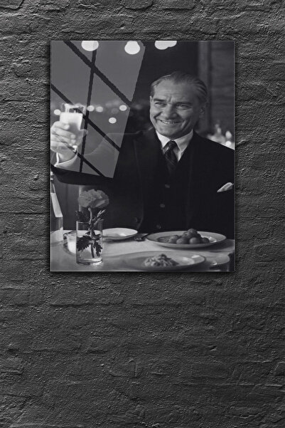 z zizuph Gri Rakı İçen Mustafa Kemal Atatürk Temalı 4 mm Temperli Kırılmaz Ca...