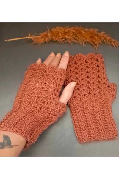 HANDDMADE El Örgüsü Parmaksız Eldiven