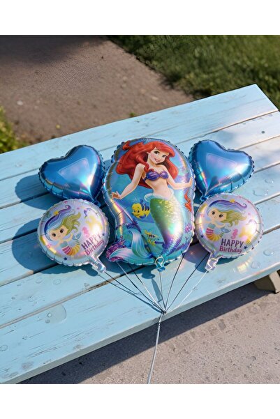 PARTİ SEPETİ مجموعة من 5 بالونات فويل على شكل حورية البحر أرييل