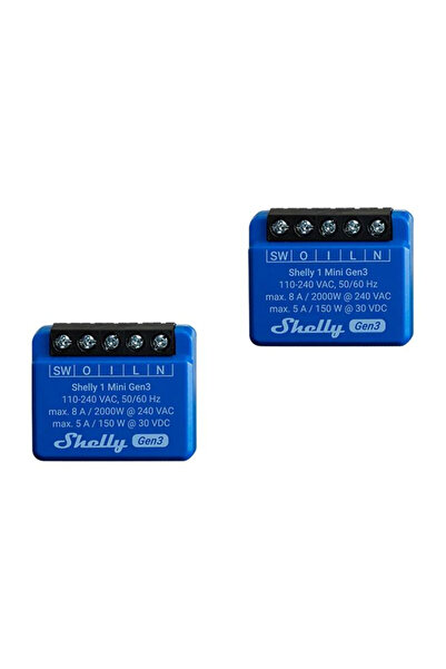 Shelly Smart 1 Mini Gen3 Set of 2 - Bluetooth 4.2, WiFi, Blue - Remote Contro...