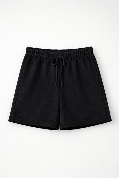 MARKAPIA WOMAN Women's Layered 100% Cotton Black Combed Cotton Shorts