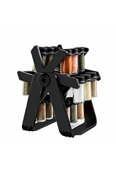 FOXMAG24 Set of 18 spice containers, with rotating stand, made of ABS, black/...