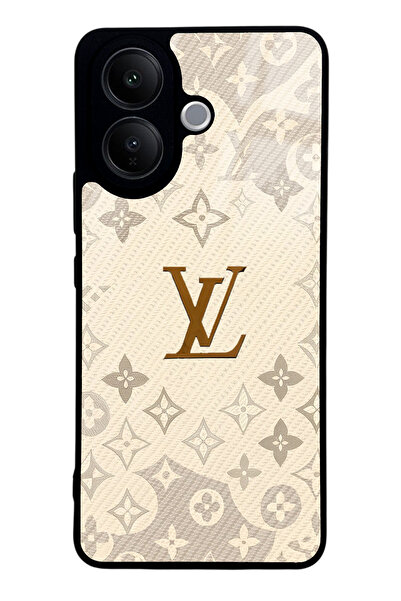 Spoyi Vivo V60 Lite Krem LV Tasarımlı Glossy Telefon Kılıfı