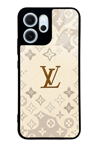 Spoyi Oppo Reno 14F Krem LV Tasarımlı Glossy Telefon Kılıfı