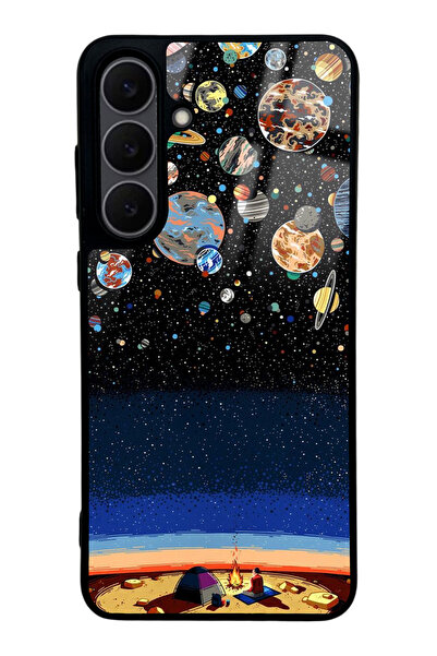 Spoyi Samsung S25 Fe Gezegenler Altında Kamp Tasarımlı Glossy Telefon Kılıfı