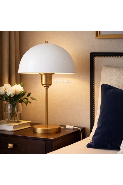 Mon Chevalon Mushroom Lampshade White Hat Antique Gold Yellow Body