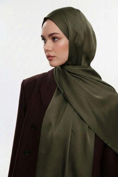 Mizalle Koyu Haki & YAQA Özel Saten Dokulu Haki Şal