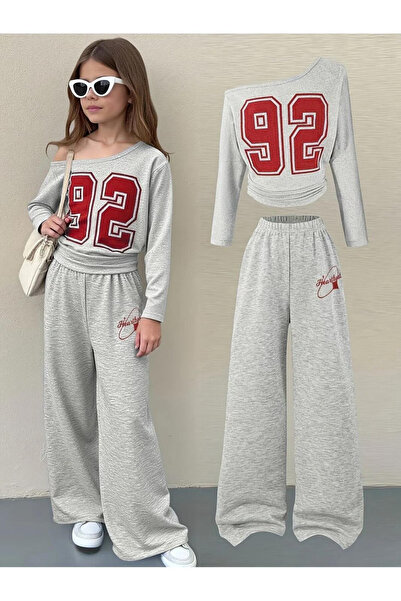 Machetta Girl's New 92 Printed White-Navy Blue Boat Neck Sweatshirt Sweatpant...