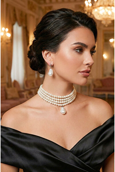 Happyline İncili Tasma Kolye, Choker Kolye,Tasarım Kolye, Şık Kolye, Kolye Se...