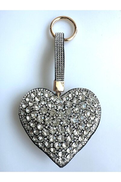 TChic Luxury Gift Silver Heart Keychain with Zircon Stone - Bag Ornament/Char...