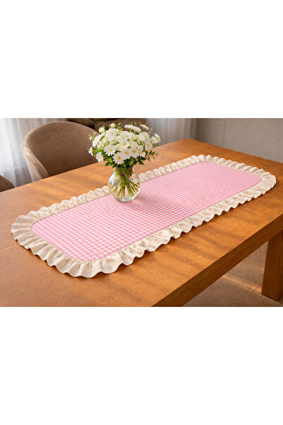 ŞAH TEXTILE DESIGN ham keten fırfırlı mini pötikare desen vintage runner 40x110