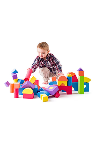 Woodyland Building and sorting game with 52 soft colored foam cubes