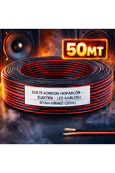 Poke 50 Metre 2x0.75mm Siyah Kırmızı Çizgili Elektrik Ses Hoparlör Kablosu