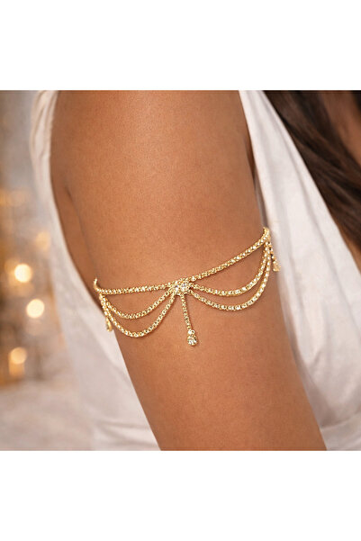 AsilMia 💛 Altın ve Gümüş Renk Taşlı Kol Zinciri yada halhal– Zarif & Işıltıl...