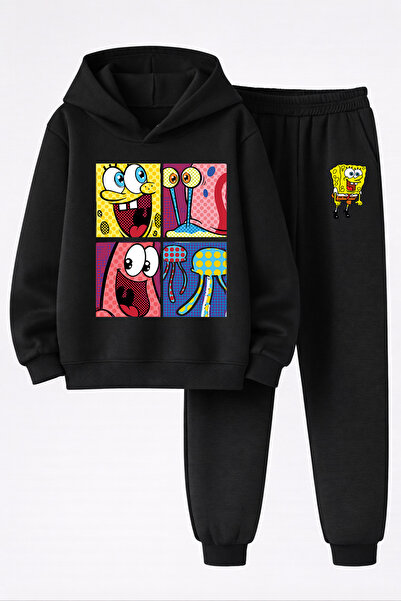 MAGORS Spongebob Printed 3-Yarn Quality Sweatshirt and Sweatpants Kids' Top a...